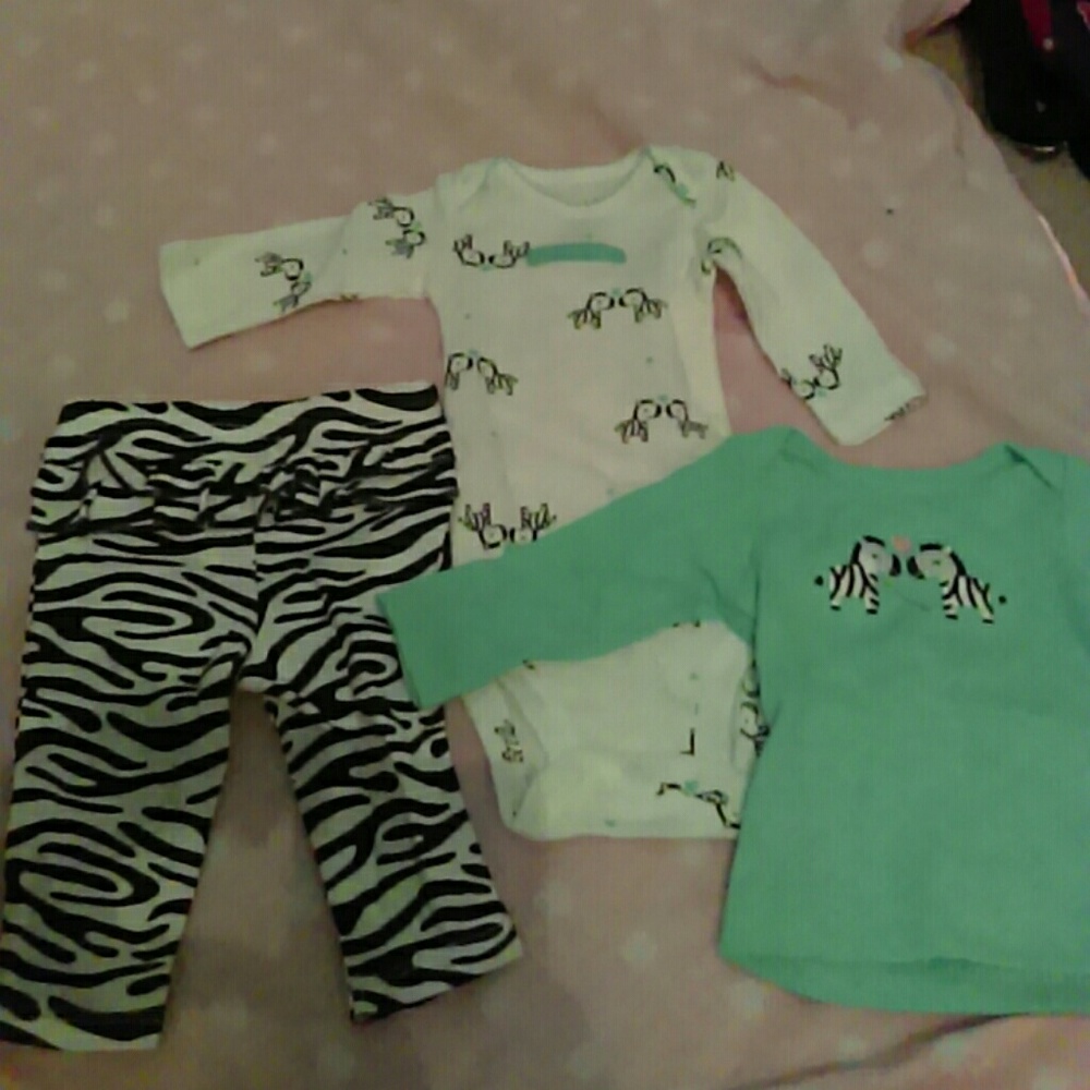 Carter's onesie, long sleeve shirt, and pants NB