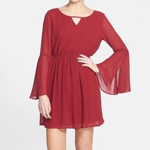 NWOT Nordstrom chiffon burgundy bell sleeve dress