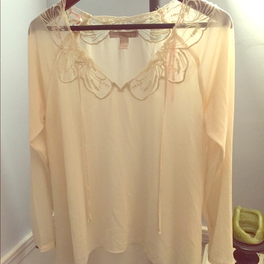 Forever 21: Sheer Blouse with Lace Neckline