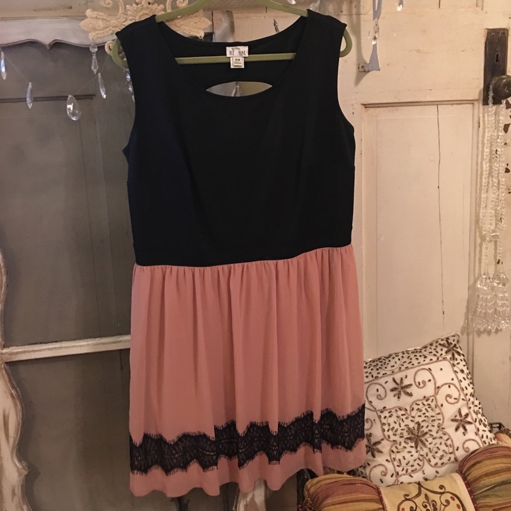 Pink chiffon and black lace dress