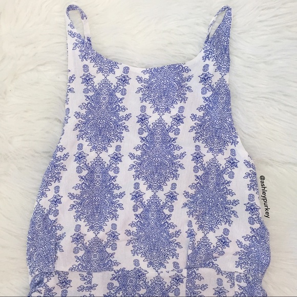Blue and white paisley tie open back romper - Picture 3 of 4