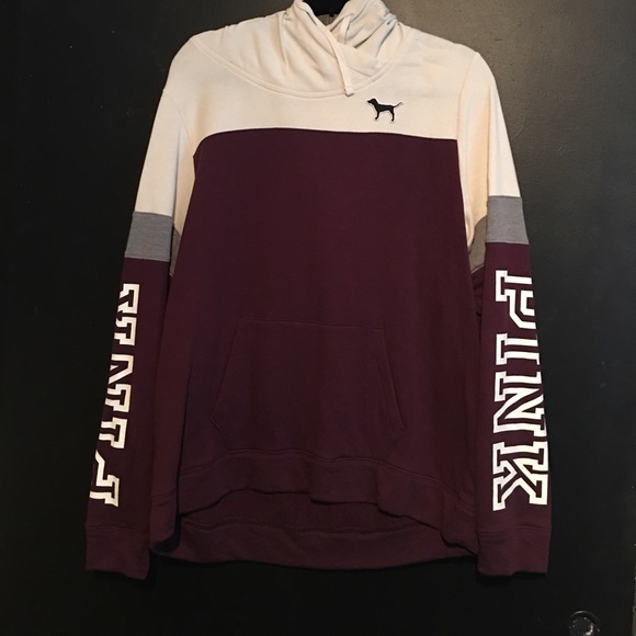 PINK Victoria's Secret Sweaters - Burgundy and cream pullover hoodie