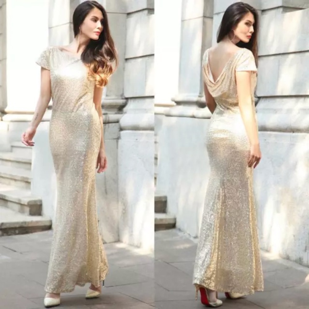 Gold sequin dress. Bridesmaids dresses ball gown