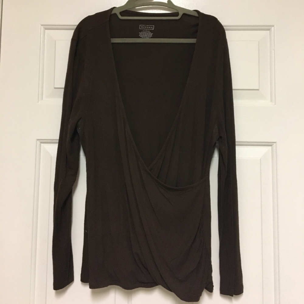 Merona long sleeve brown wrap blouse