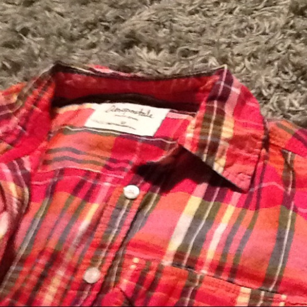 Pink and orange flannel print button up