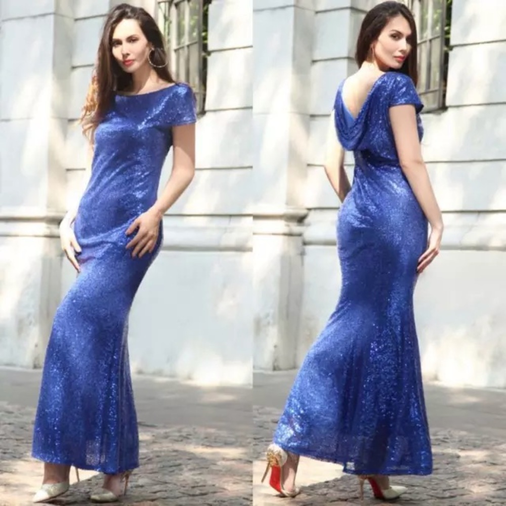 Royal Blue Sequin Bridesmaids dress ball gown