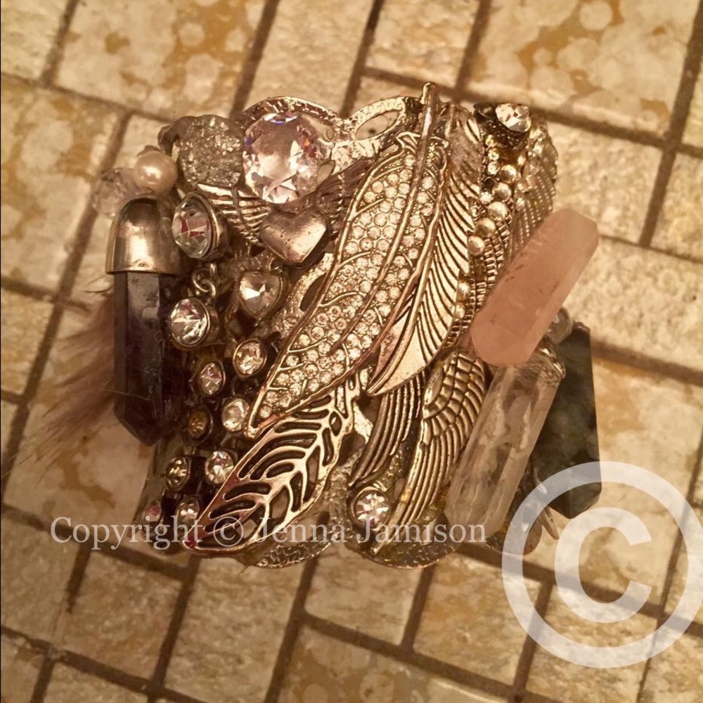 Feathered Swarovski Crystal, Raw Crystal cuff