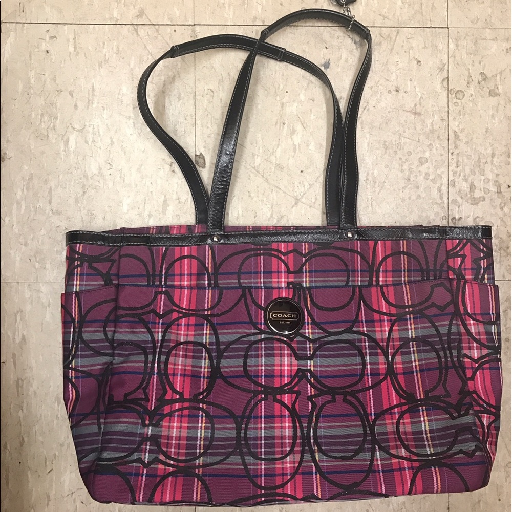 Coach Tartan Plaid Glamour Glitter Tote Bag F15464