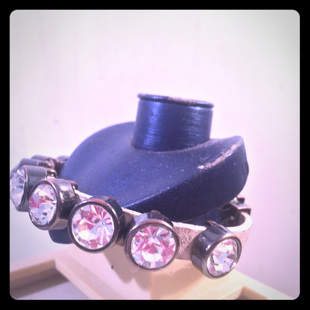 Woman's Crystal Studded white leather bracelet