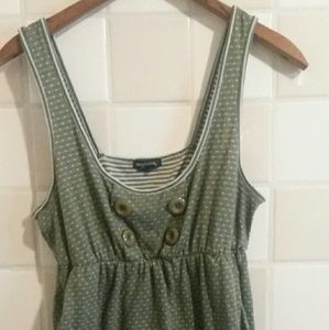 Olive green and cream polka dot/striped tank