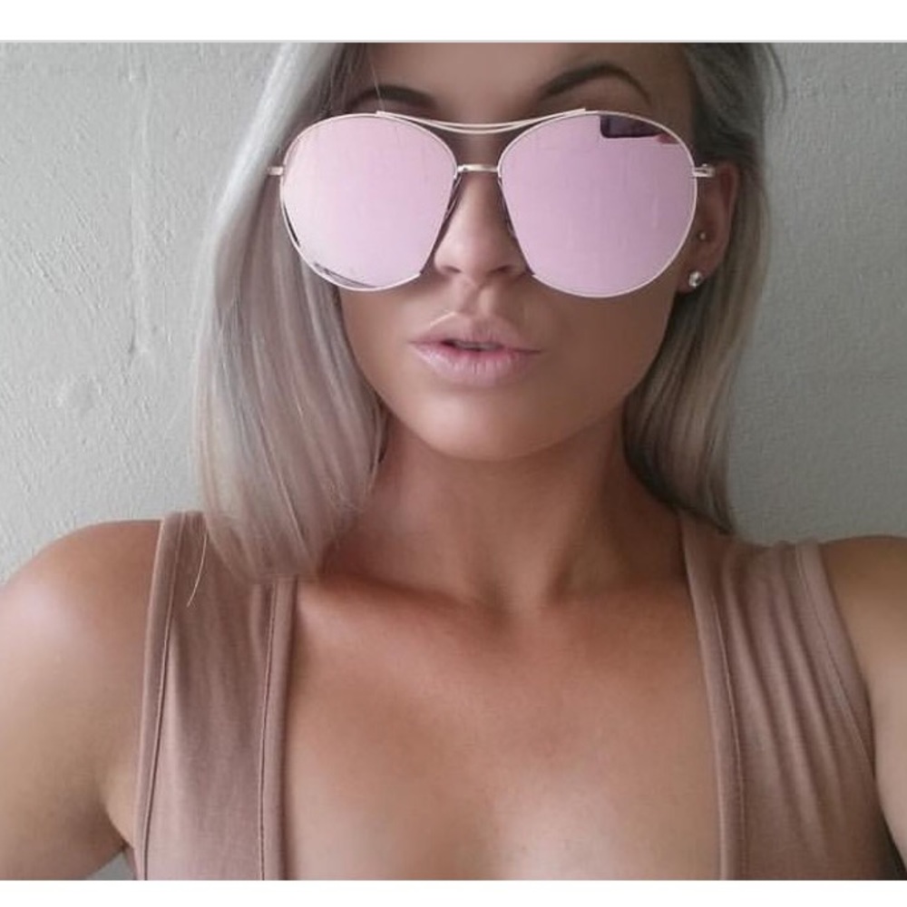 Mia -Rose Gold Mirrored Aviator Round Sunglasses - Picture 1 of 3