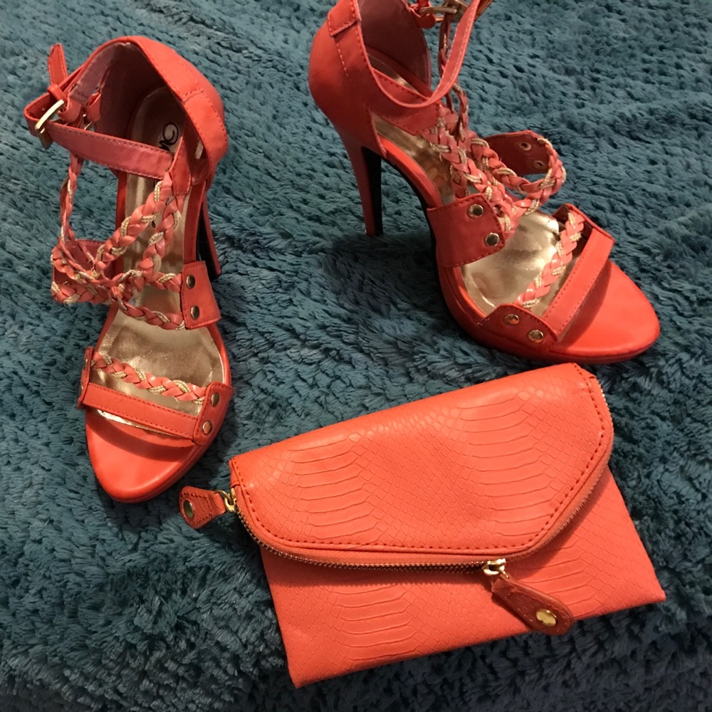 Coral and gold high heel platform sandals!