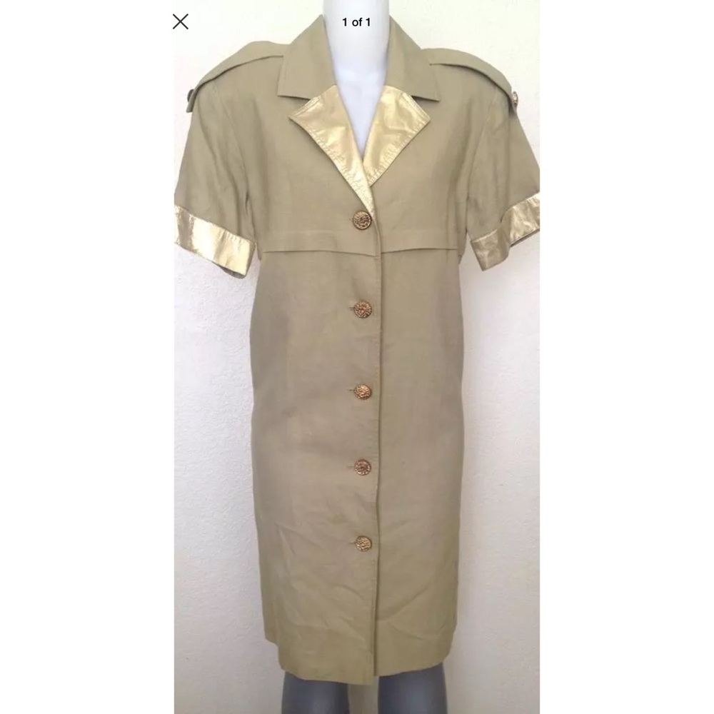 DAVID WARREN FOR SAKS GREEN LINEN SHIRT DRESS SZ 4