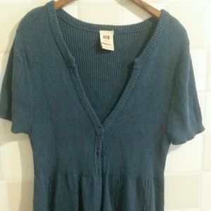 Denim blue sweater vest. Only partially buttons