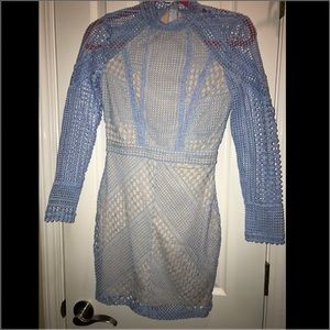 NWOT Missguided High Neck Blue & Nude Lace Dress