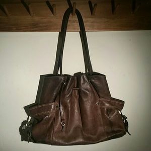 Fossil 75082 Brown Pebbled Leather Hobo/Bucket Bag