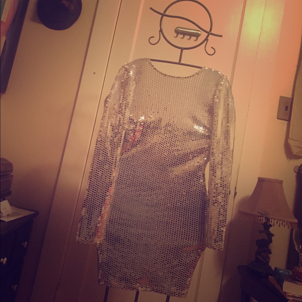 Silver Sequin cowl back Cocktail Dress