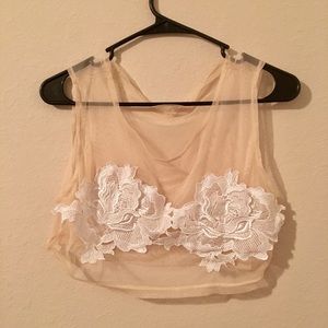Embroidered Lace Nude Crop top