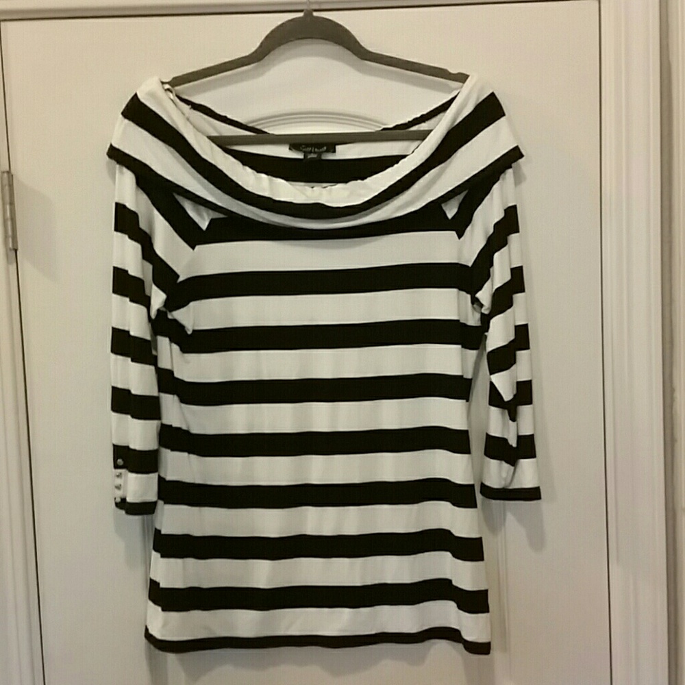 Striped off the shoulder 3/4 sleeve