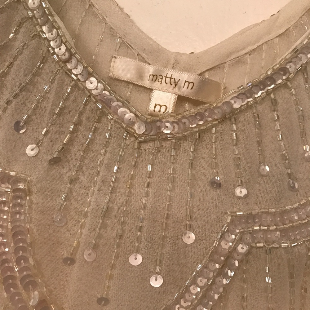 NWT Matty M cream sheer beaded tank