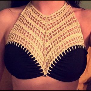 Black bandeau lace halter top