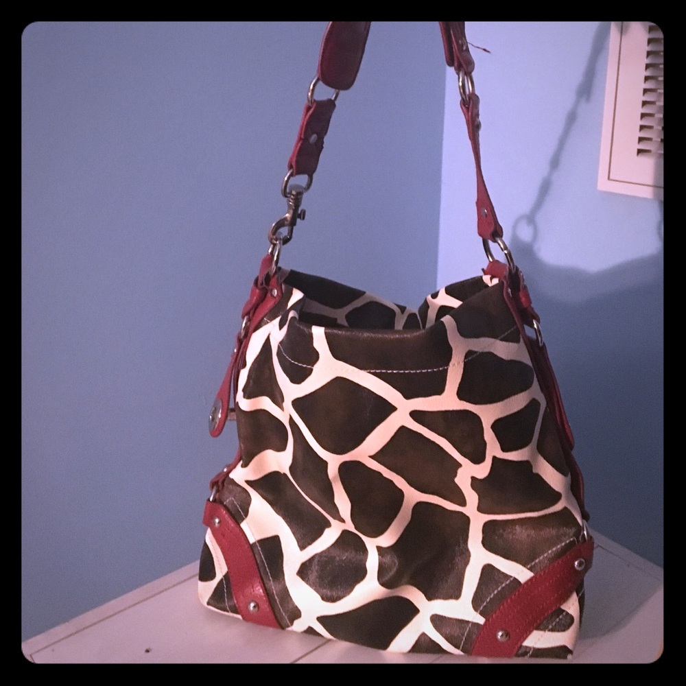Brown and white animal pattern purse