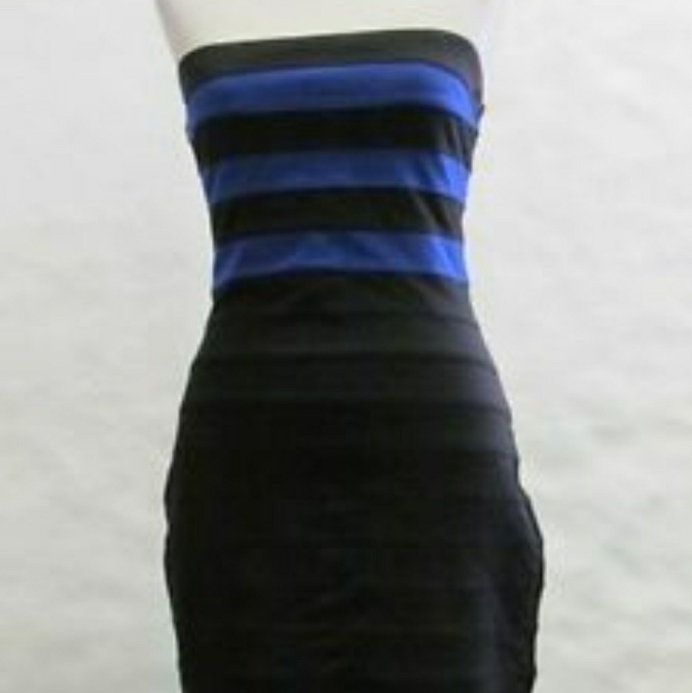 Express Black&Navy Colorblock Strapless Dress
