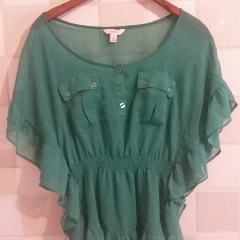 Emerald green sheer Candie's ruffle dolman top