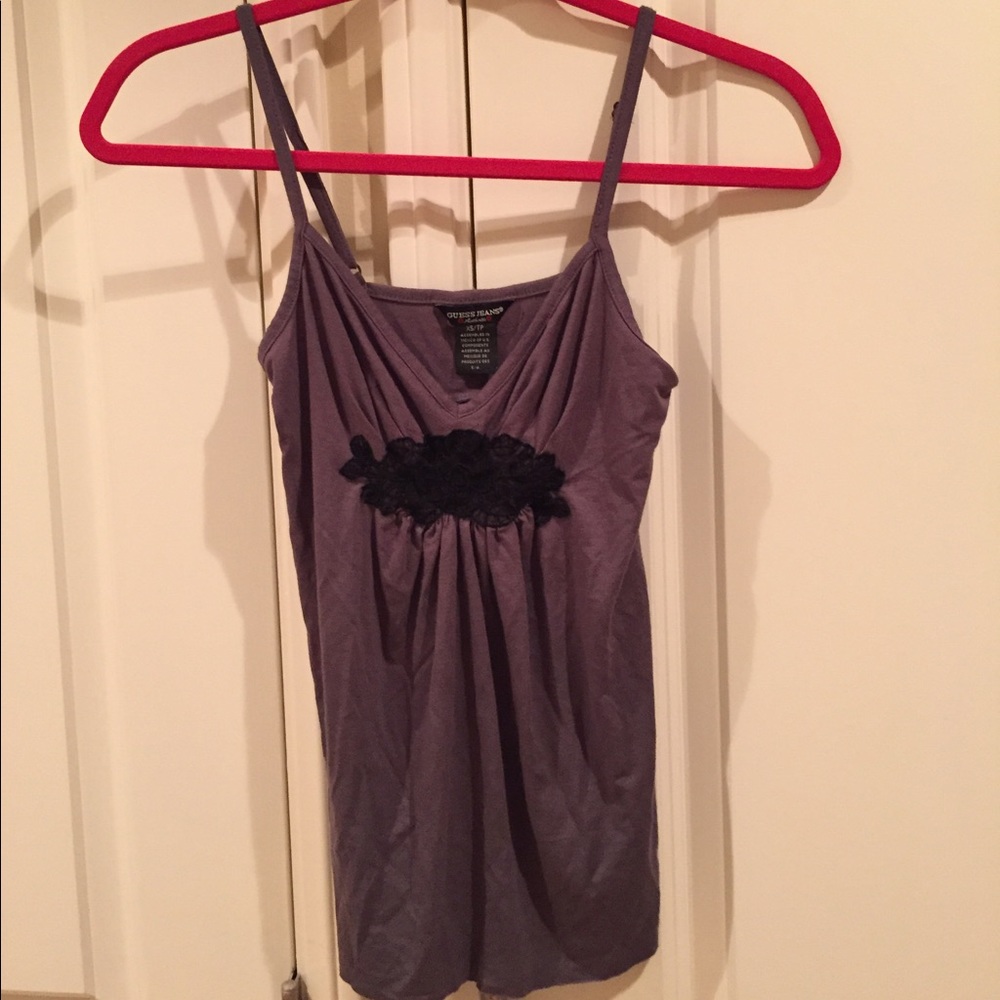 GUESS JEANS Gray Cami/Tank with Black Floral Appliqué - Size XS - Picture 2 of 5