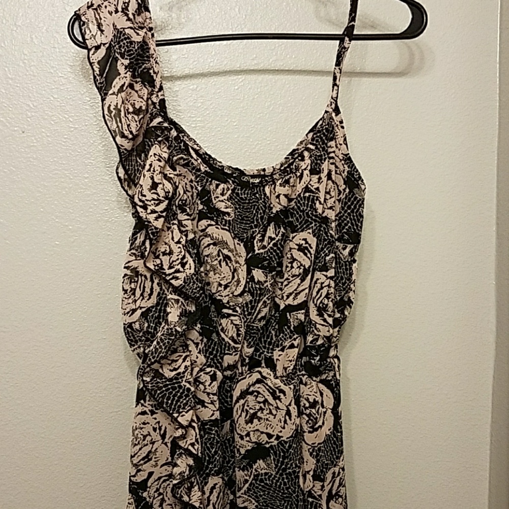 Guess Rose Print One Shoulder Dress