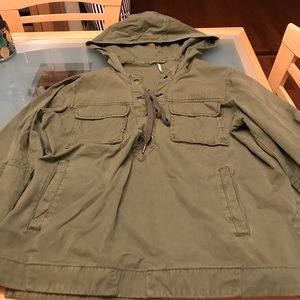 Free people army green lace up pullover.