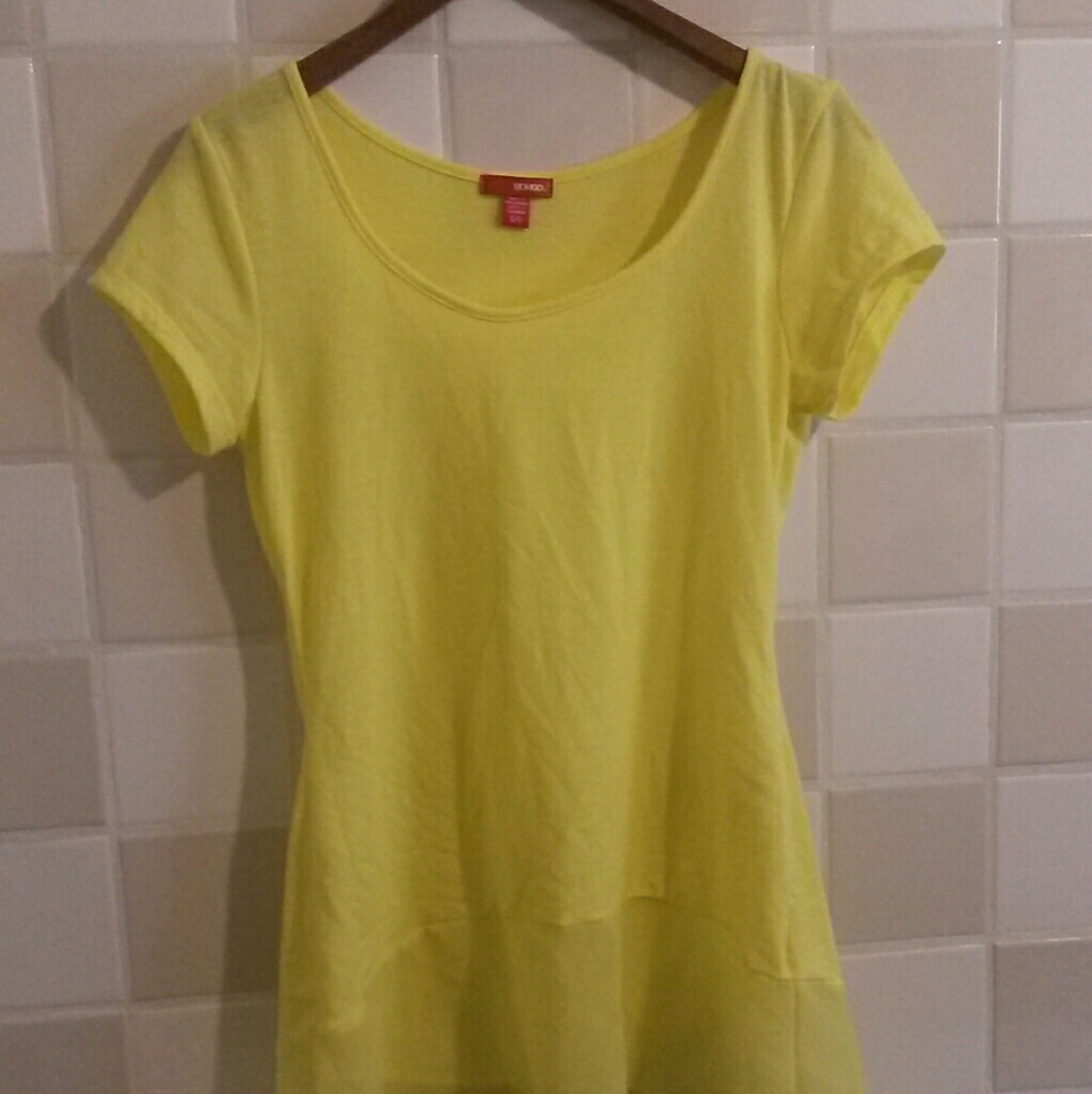 Bright yellow high low chiffon hem Bongo flowy tee