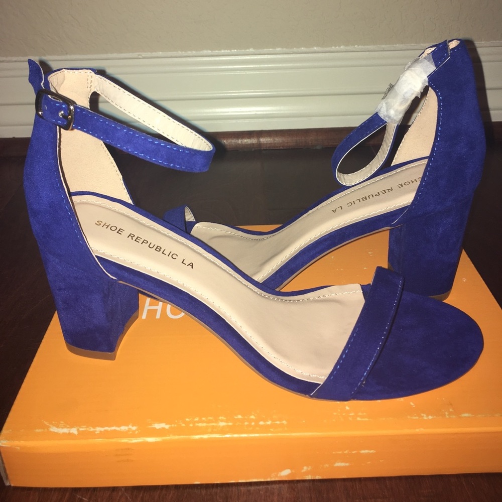 Blue Chunky Heel Sandals