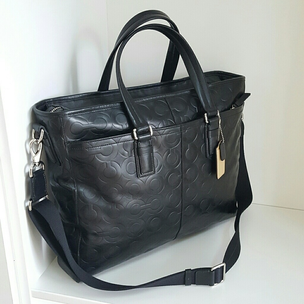 Coach Op Art Black Business laptop Shoulder Bag Tote Satchel Crossbody - Picture 3 of 6