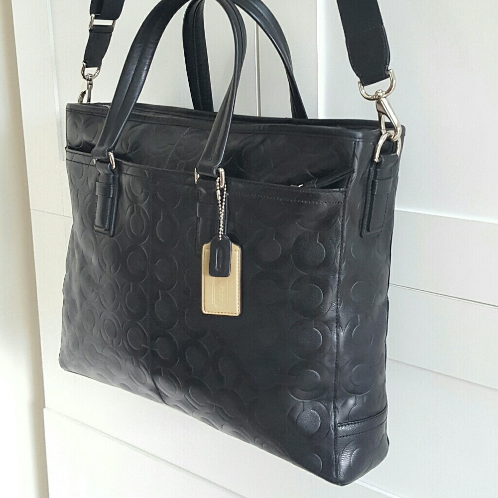 Coach Op Art Black Business laptop Shoulder Bag Tote Satchel Crossbody - Picture 2 of 6