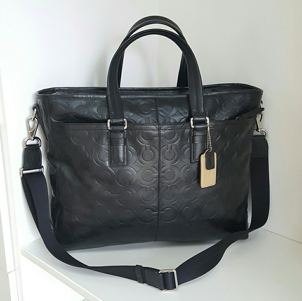Coach Op Art Black Business laptop Shoulder Bag Tote Satchel Crossbody - Picture 4 of 6