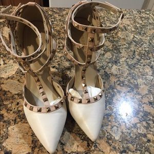 Cream and tan studded heels