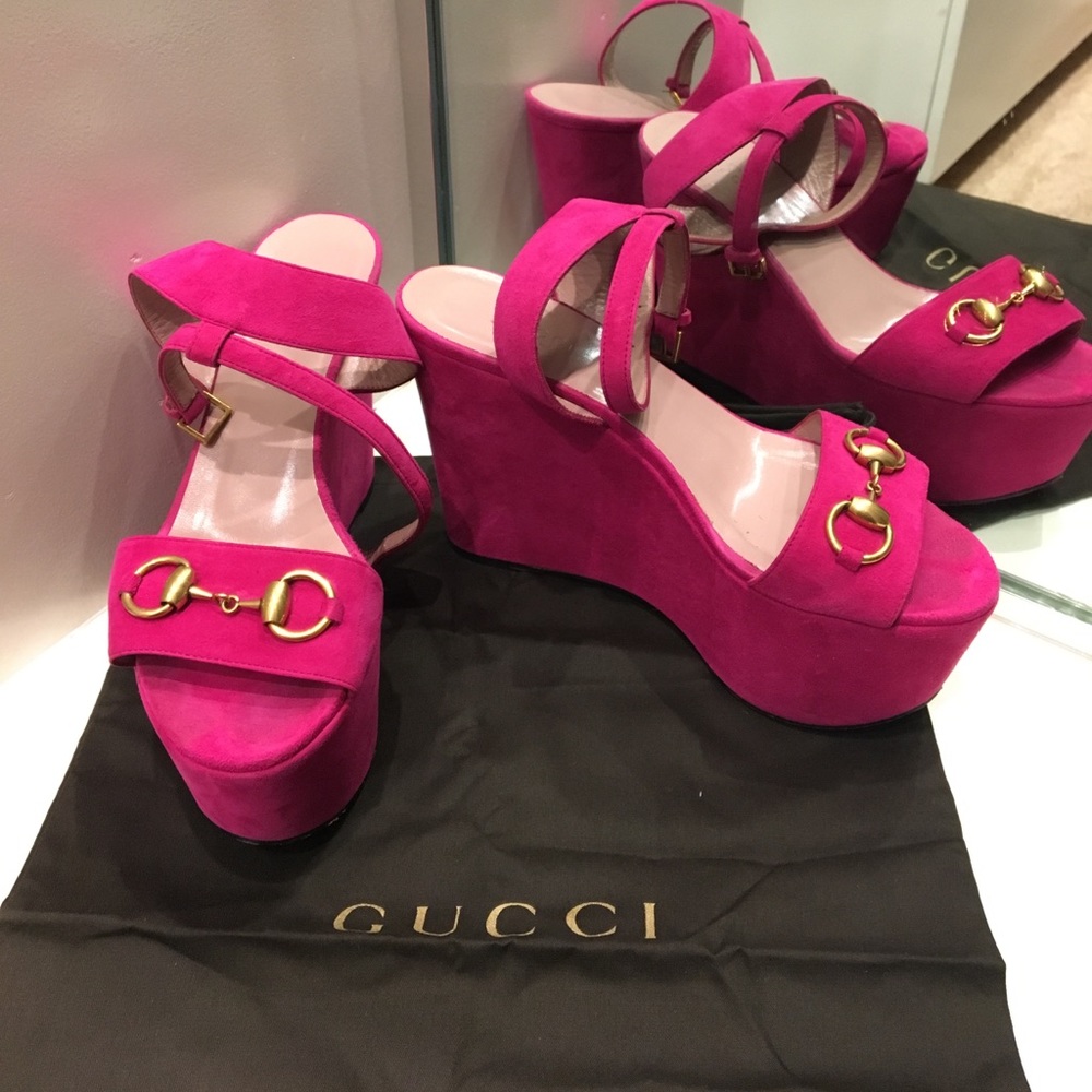 Gucci Horsebit Platform Wedge Sandal