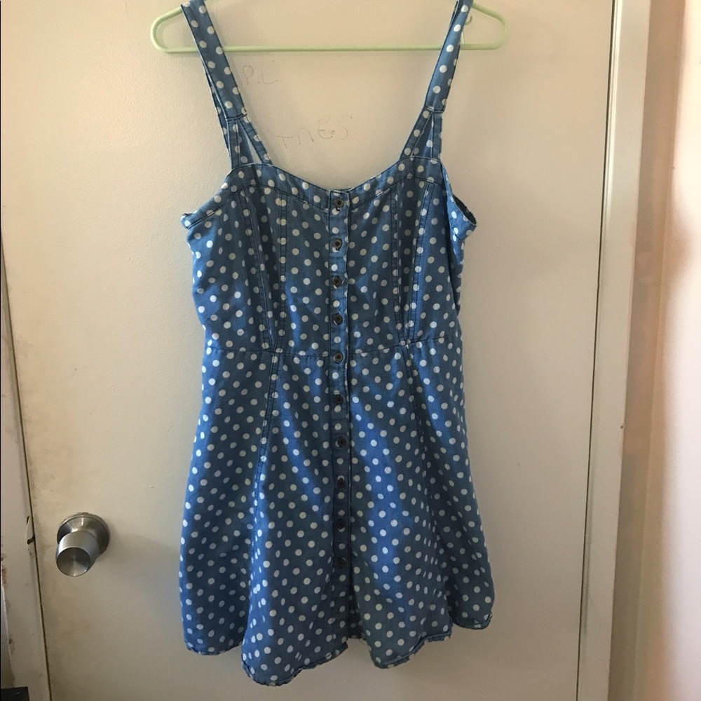 F21 blue polka dot dress