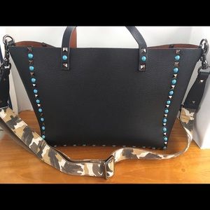Outstanding INZI turquoise studded tote bag
