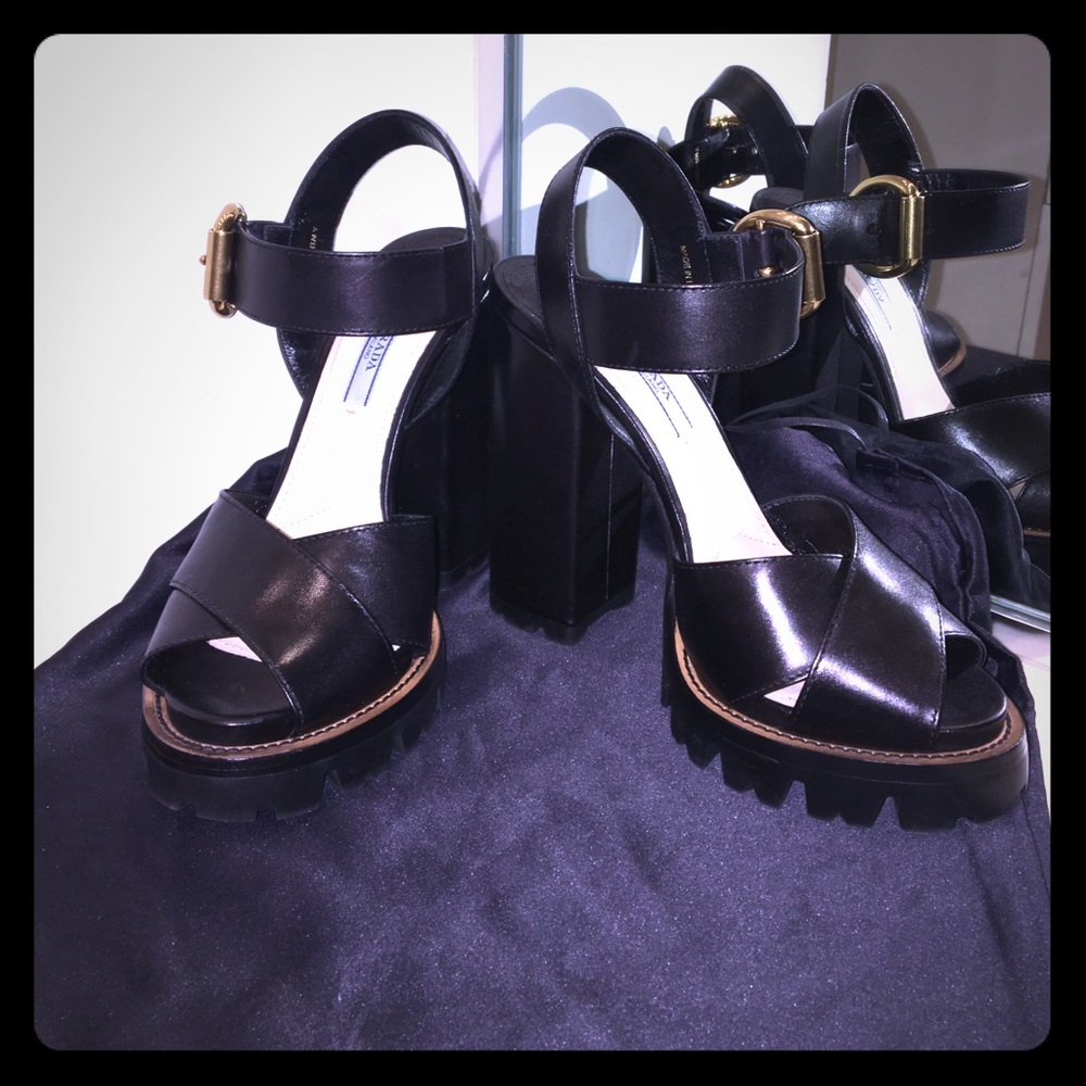 Prada Crisscross Leather Plarform Sandals