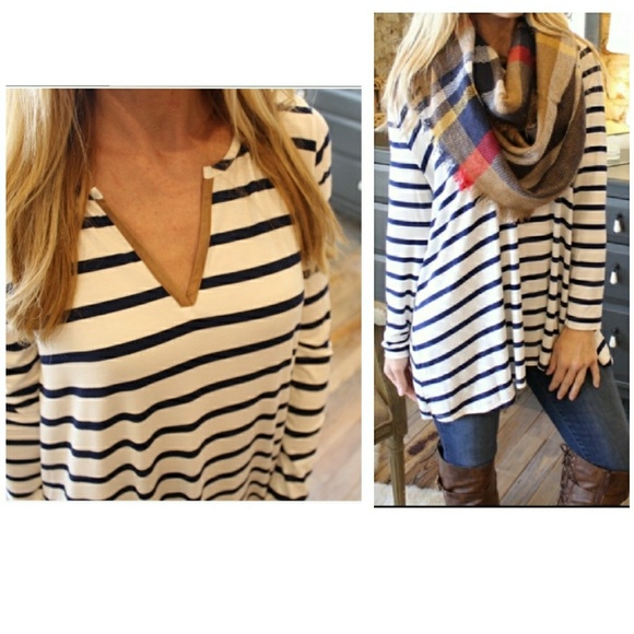 Tunic, Striped, v-neck - Navy / dark blue - Picture 2 of 7