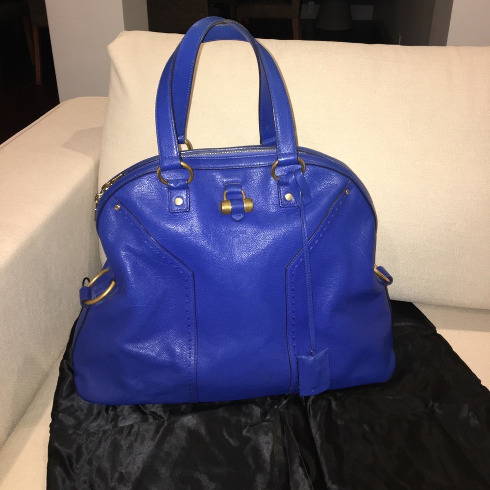 Yves Saint Laurent blue muse oversized leather