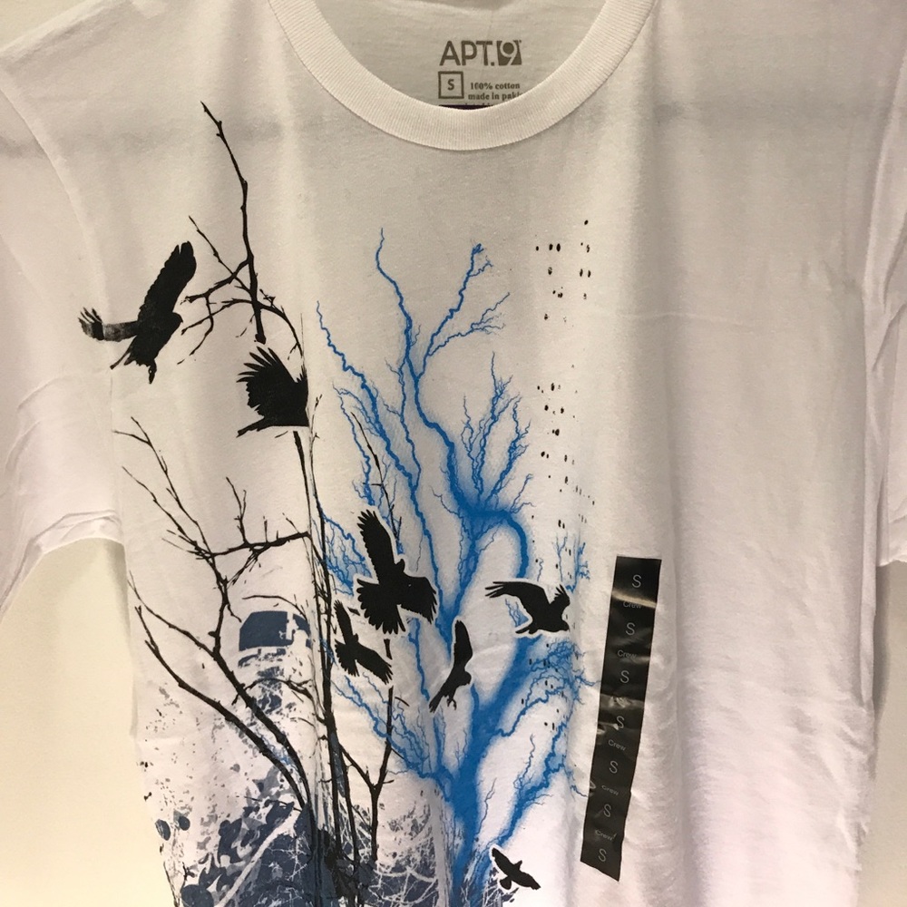 White blue lighting bolt raven t shirt