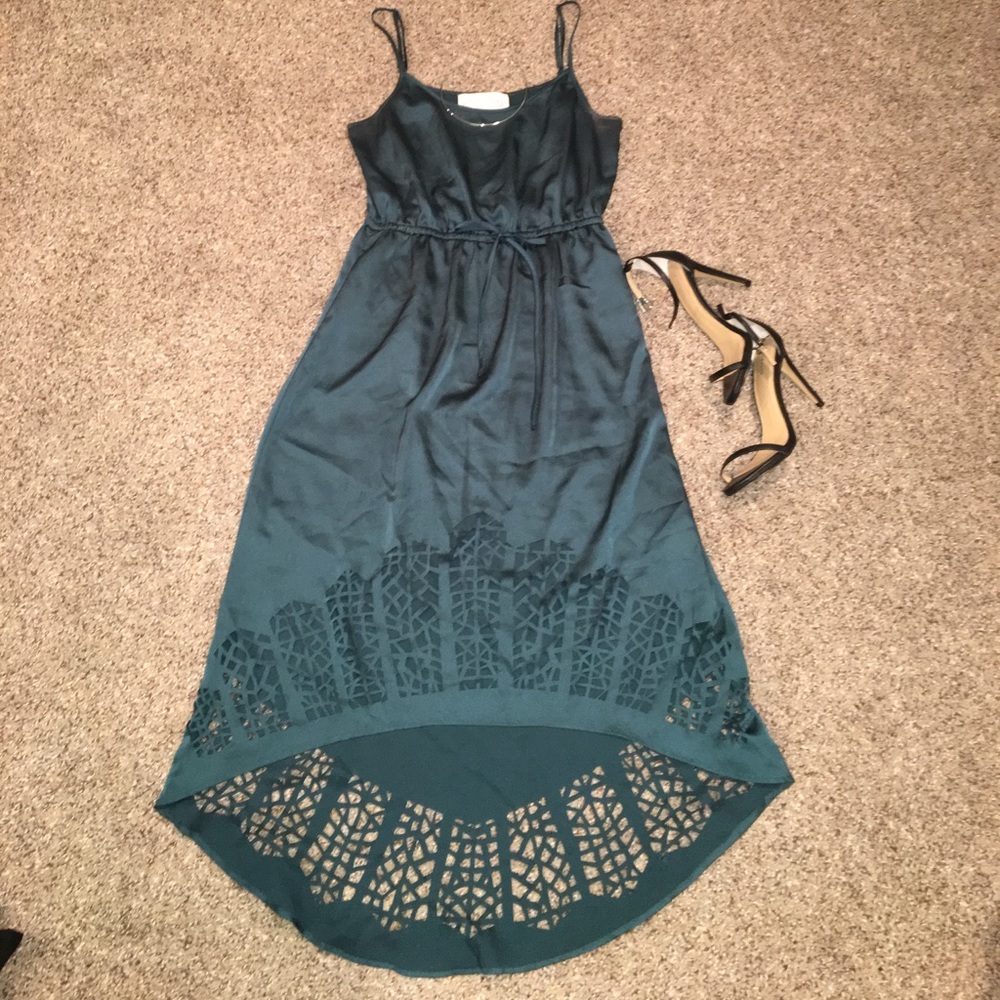 Teal High-Low Silk Cut-Out Dress