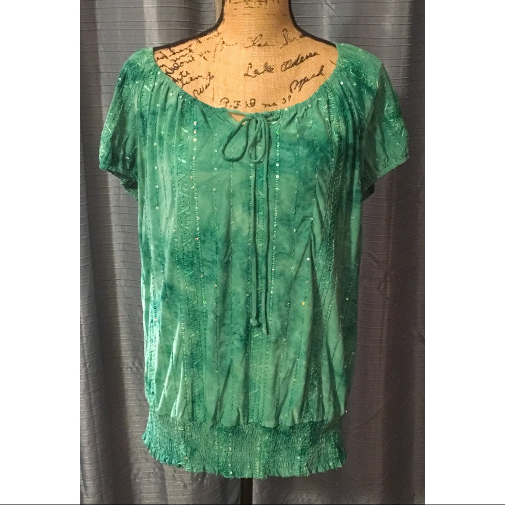 Dressbarn Green Peasant Top 1x