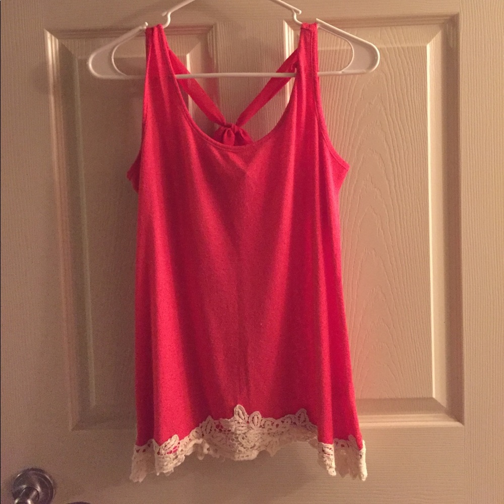 Orange tank with crochet trim