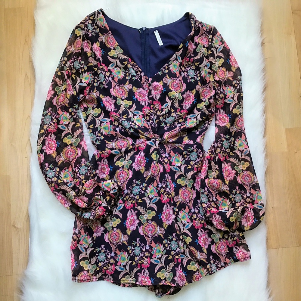 Sage Spring Floral Long Sleeve Romper