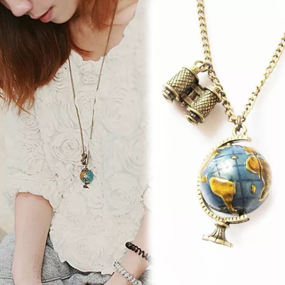 Jewelry - Travel Theme Globe and Binoculars Long Necklace