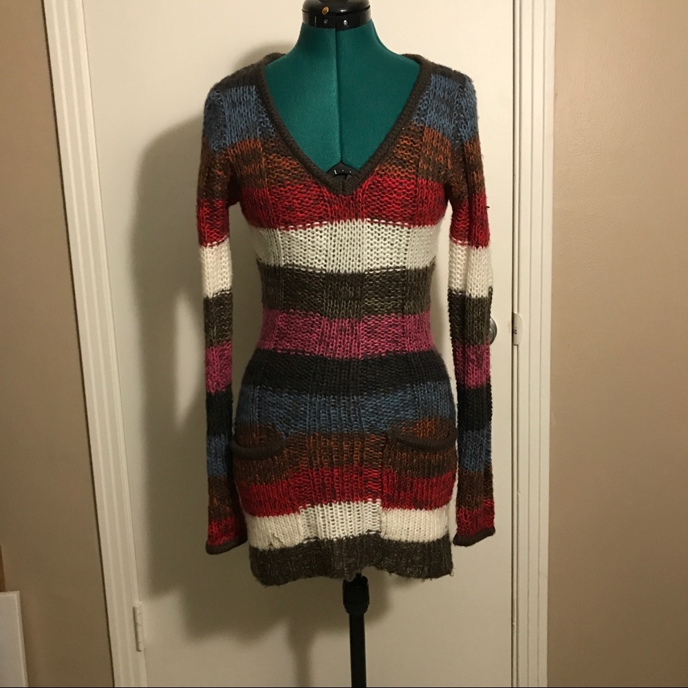 Striped long sweater.